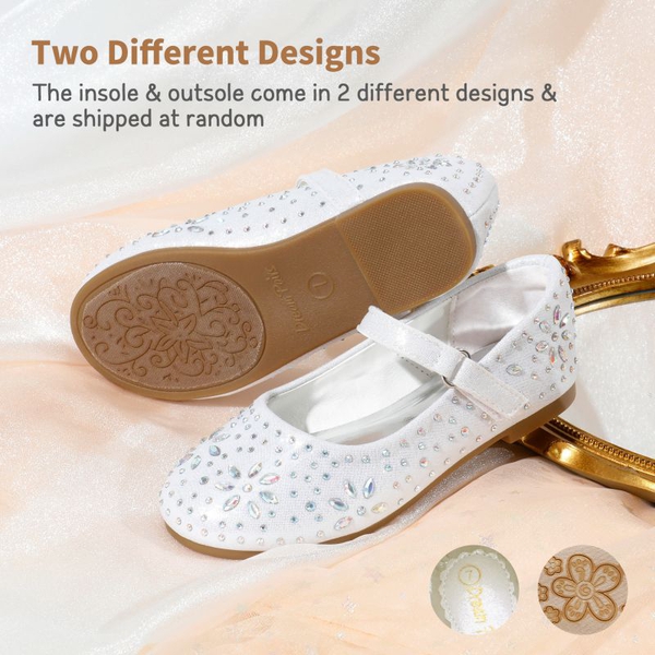 Girl's Mary Jane Buckle Rhinestone Flats - WHITE - 4